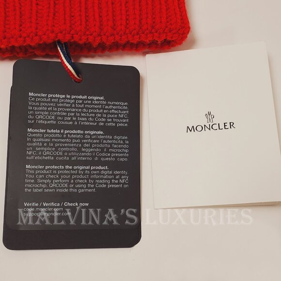 MONCLER GRENOBLE WOOL HAT FOX FUR POM POM RED BRAIDED WOOL SKI BEANIE w LOGO - Picture 12 of 12